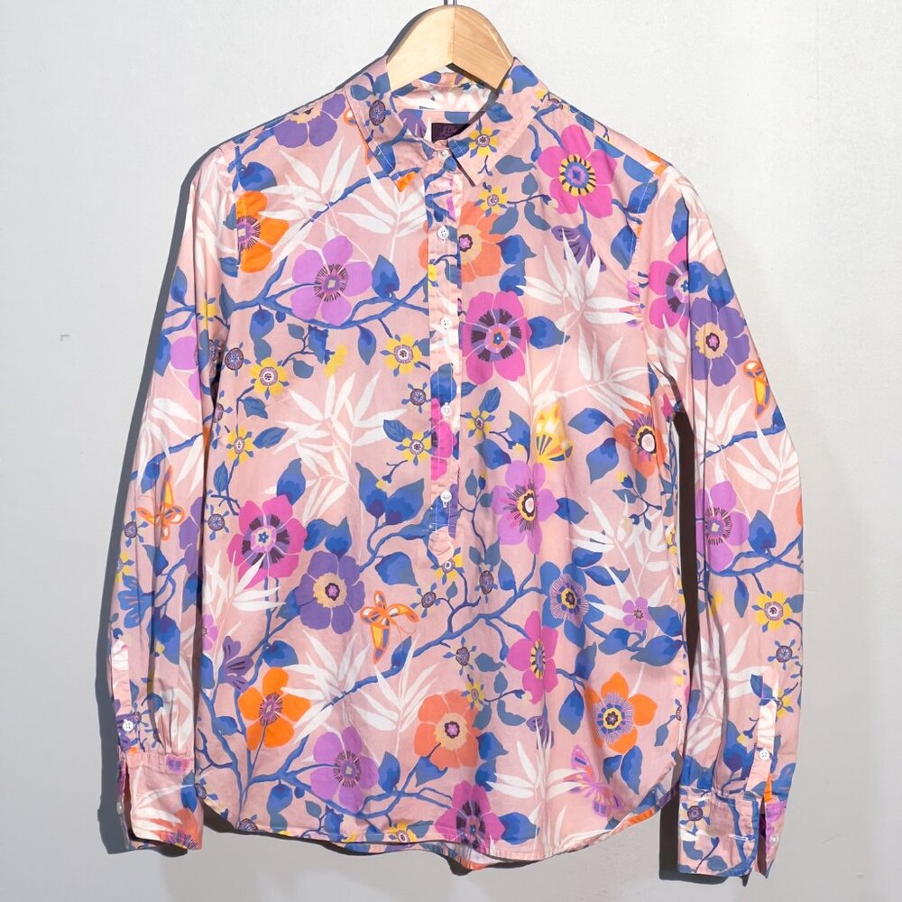 J Crew Liberty London Fabric Blouse Multicolor Floral Popover Shirt size 8 Med